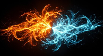 Fire and Ice Dance: An abstract image depicting a mesmerizing clash of fire and ice, swirling in a dynamic interplay of contrasting colors and textures.