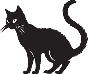 Black cat silhouette on a roof illustration