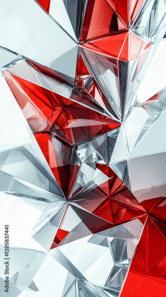 Leinwandbilder complex structure made of abstract red and white glass shards resembling a crystal or gemstone, crea