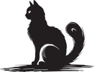 Black cat silhouette on a roof illustration