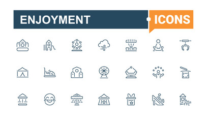 Enjoyment icons set. Contains related to carousel, amusement, ride, park, ice and more. Minimal linear icons. Vector illustration in modern line style.