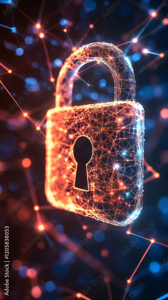 Leinwandbilder glowing polygonal padlock amid digital network lines, symbolizing secure data protection in cybersec
