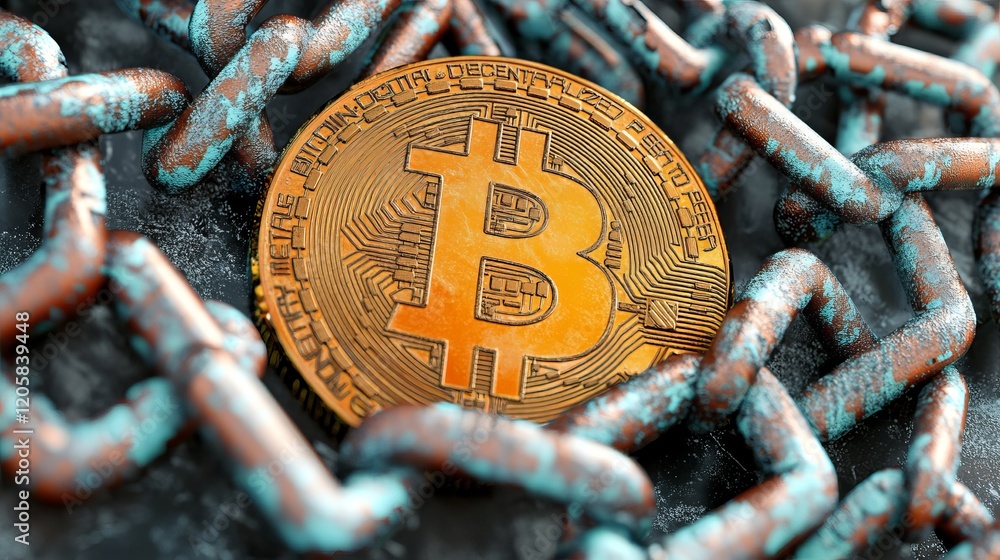 Poster bitcoin entanglement: abstract tech background