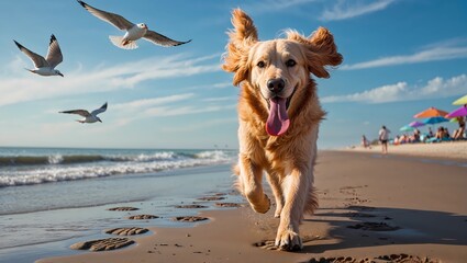 dog running on the beach