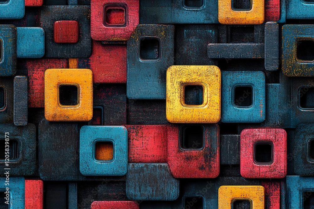 Aufkleber abstract colorful wooden square block pattern