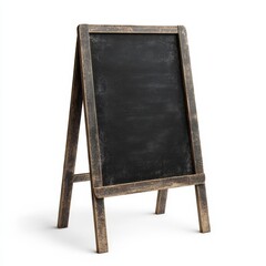 A rustic wooden A-frame chalkboard, blank, isolated on white.