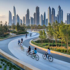 Dubai's Urban Oasis: Cyclists Enjoying a Scenic Ride