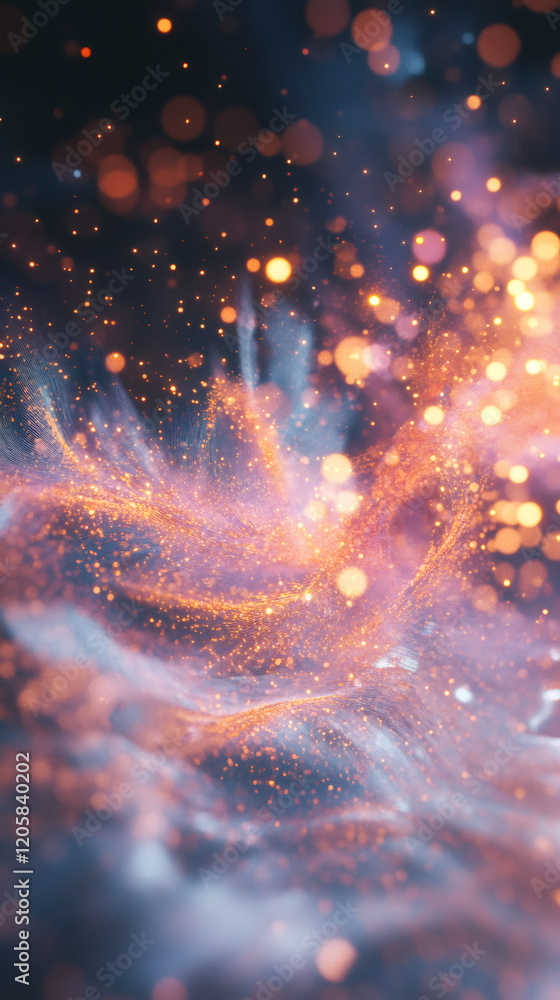 Aufkleber luminous particles dancing, generating ethereal bokeh glow against blurred backdrop, enhancing digit