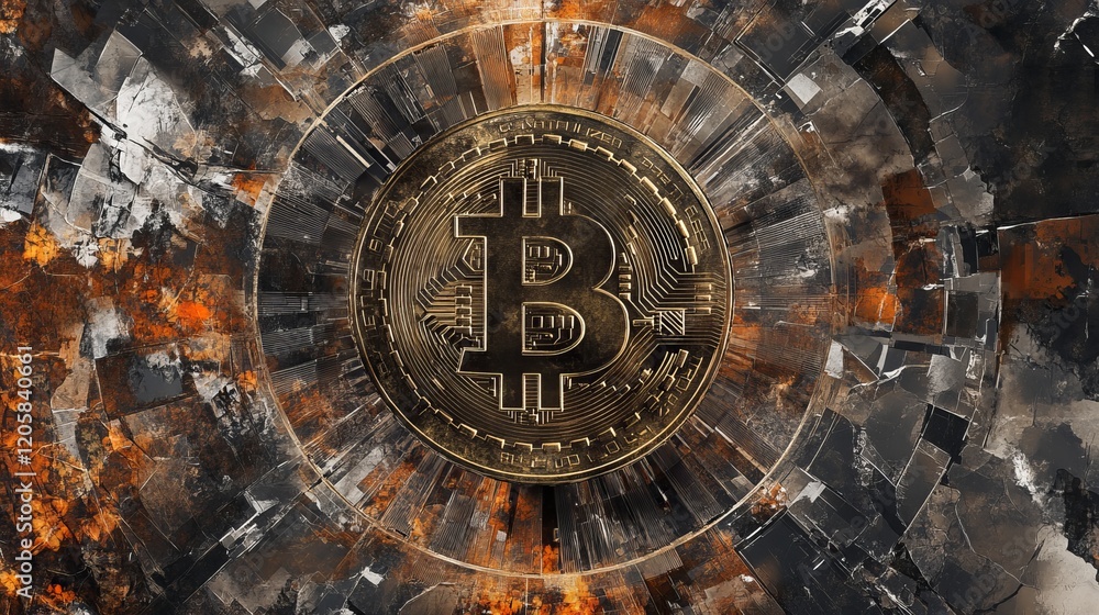 Poster bitcoin explosion: abstract futuristic tech background