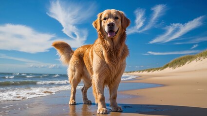 golden retriever dog on the beach