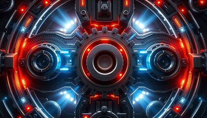 Fototapeta premium Futuristic Robotic Mechanism Glowing Red And Blue