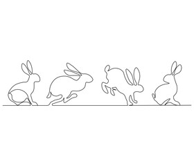 Continuous one line drawing of Easter Bunny. Happy Easter bunny greeting card in simple linear style. Concept vector art. Doodle line illustration.