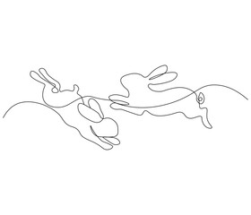 Continuous one line drawing of Easter Bunny. Happy Easter bunny greeting card in simple linear style. Concept vector art. Doodle line illustration.