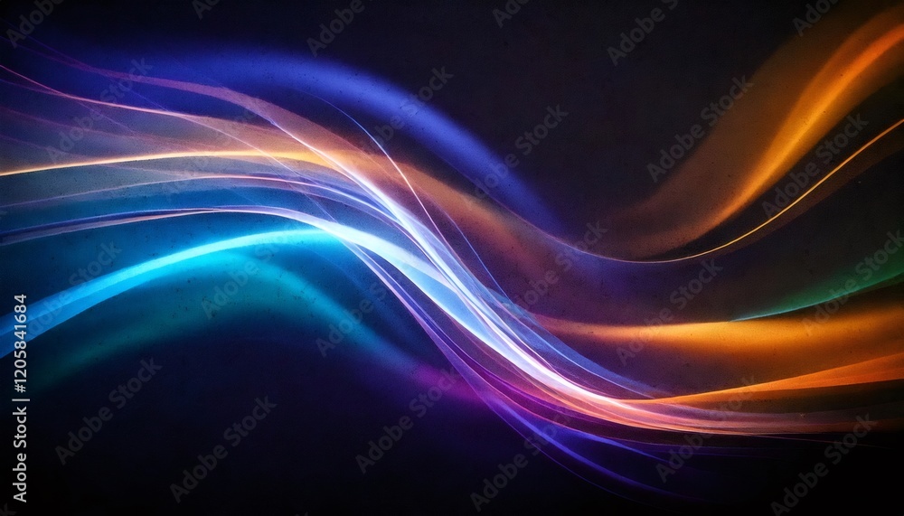 Poster abstract flowing light trails creating colorful waves on dark background