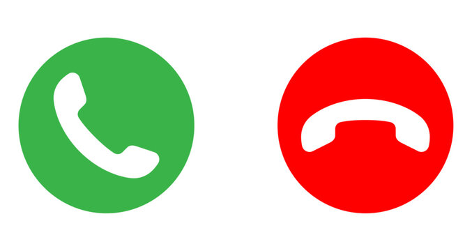 Green and red phone call icons, phone icon set, call icons, phone call icon, Vector illustration, Accept call and decline handset button, Phone call icon accept and decline.
