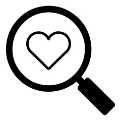 Magnifying glass icon with heart.