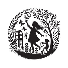 Black Color Children's Play silhouette design Vector Illustration, Solid White Background (10).eps