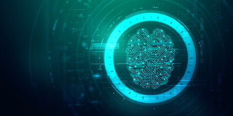 2d illustration Concept of thinking, background with brain, Abstract Artificial intelligence. Technology web background