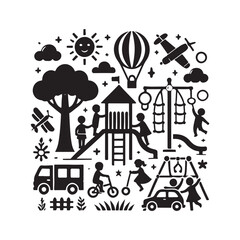 Black Color Children's Play silhouette design Vector Illustration, Solid White Background (17).eps