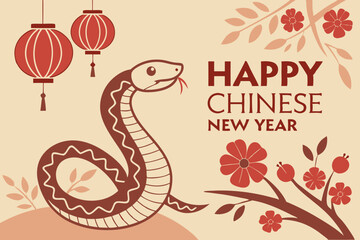 Obraz premium celebration of Chinese New Year 2025, highlighting the Year of the Snake. With bright colors and traditional elements like red lanterns and elegant snake motifs, the image captures a festive and cultu