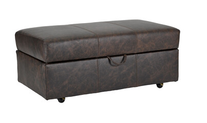 Leather stools ottoman couch with wooden legs + clipping path.The ottoman is isolated on a White background.Furniture, interior object, Modern ottoman.