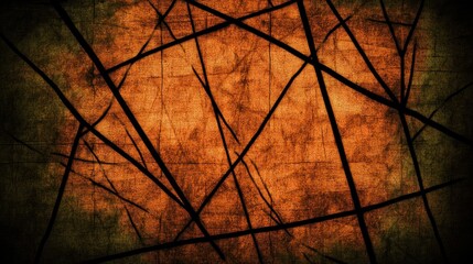 Abstract orange grunge texture with dark branches; Halloween design
