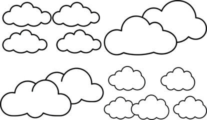 A Black And White Drawing Of Cloud Collection Line Art Vector Illustration On An Isolated Background