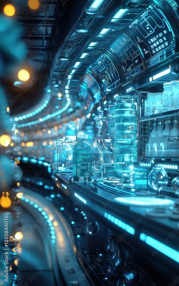 Aufkleber abstract futuristic digital tunnel with glowing blue lights and intricate technological details. a c