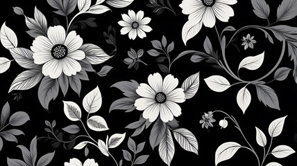 Beautiful a vintage-inspired black floral print on cloth patterns wallpaper.