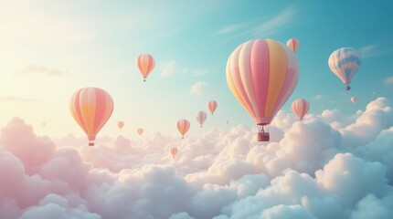 Naklejka premium Whimsical Hot Air Balloons in a Pastel Sky