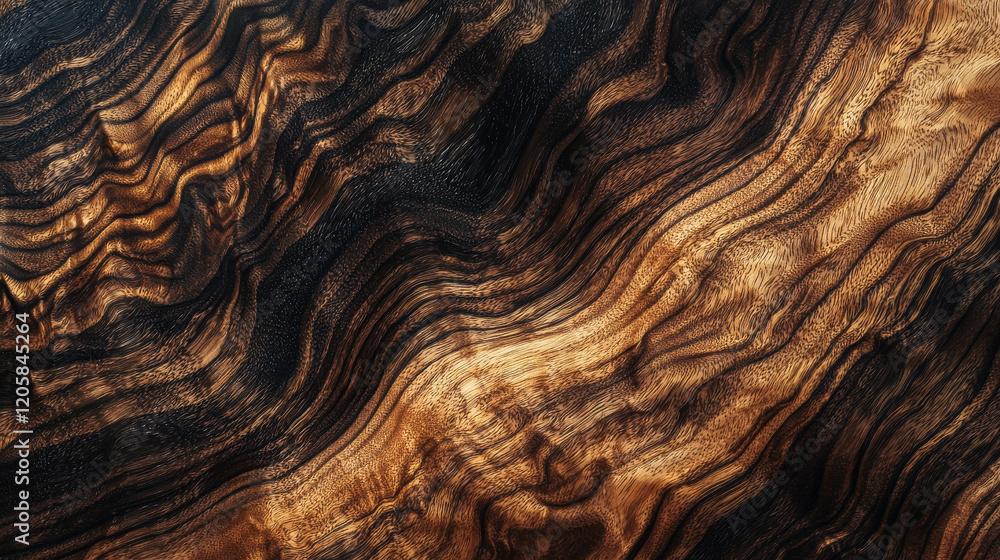 Aufkleber deep flowing lines in dark walnut wood grain with rich textures and intricate patterns