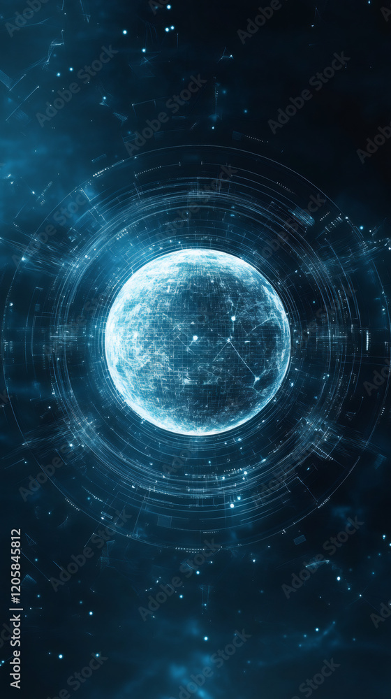 Leinwandbilder planet earth rotating in space surrounded by digital lines, representing global communication and fu