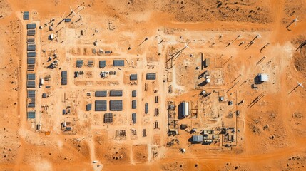 Fototapeta premium Desert wind farm construction aerial view