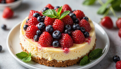 Creamy no-bake cheesecake topped with fresh berries, culinary delight