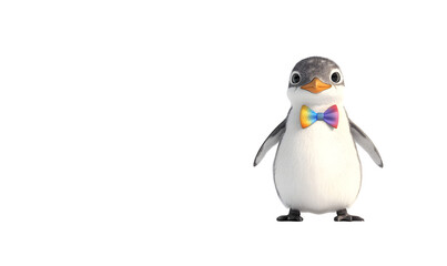 Fototapeta premium Bow-tied penguin, digital animation, dark background, mascot, advertising
