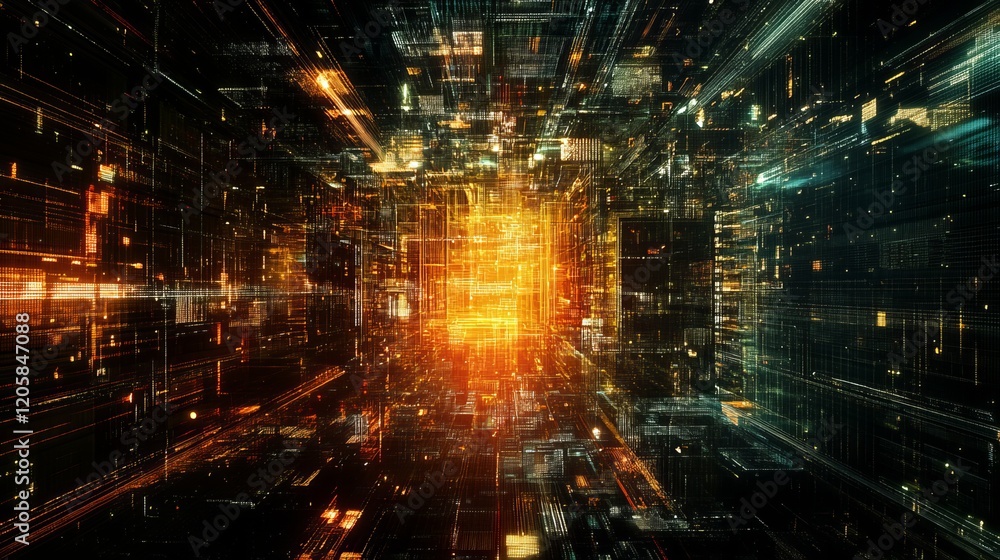 Aufkleber abstract futuristic tech background: data network tunnel
