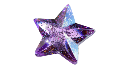 Sparkling purple star gemstone on transparent background