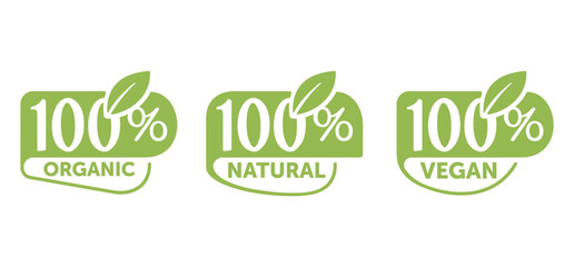 100 natural, vegan, organic icons badges set 