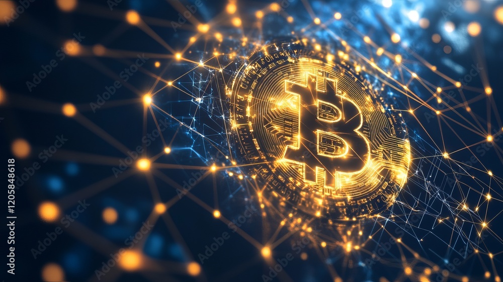 Poster abstract futuristic bitcoin network background