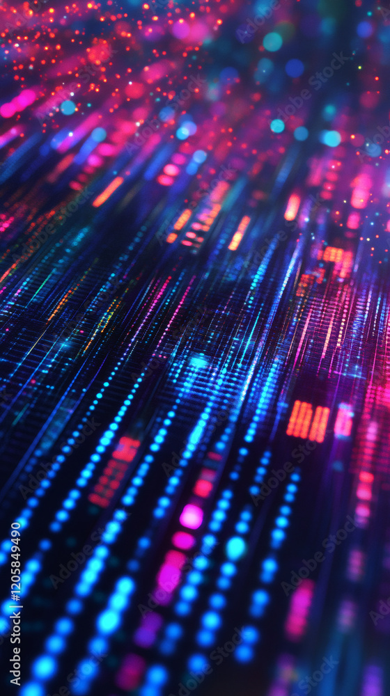 Aufkleber Colorful digital information flows in cyberspace, creating a futuristic bokeh effect, ideal for technology and communication concepts