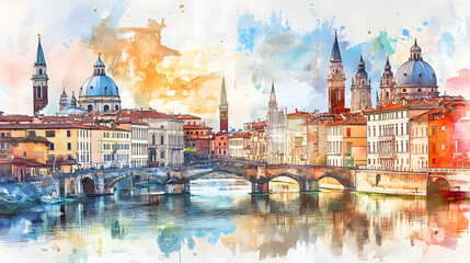 Fototapeta premium Historic architecture mirrored in crystal-clear waters.