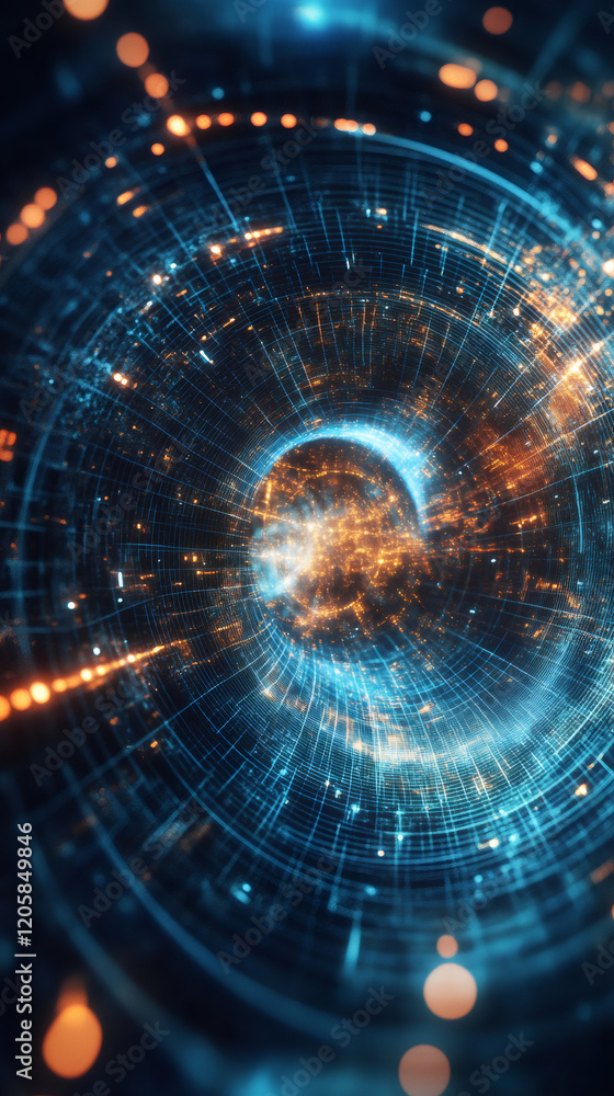 Aufkleber Glowing particles and data streams swirl around a digital wormhole, creating a mesmerizing spectacle of light and movement