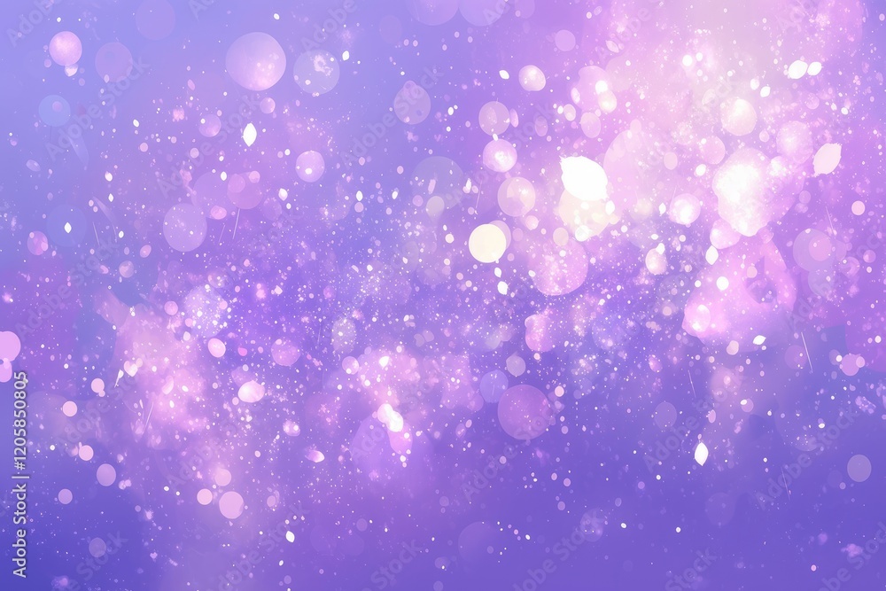 Poster abstract purple and pink bokeh background with glittering particles and soft light.