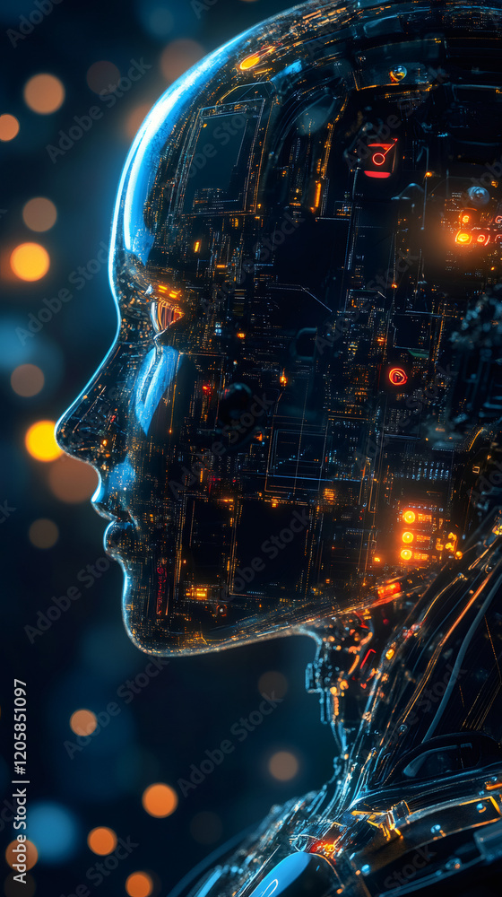 Leinwandbilder profile view of a futuristic android showcasing complex circuitry, symbolizing the advancements in a
