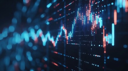 Fototapeta premium Abstract Futuristic Tech Background with Data Network and Stock Market Chart
