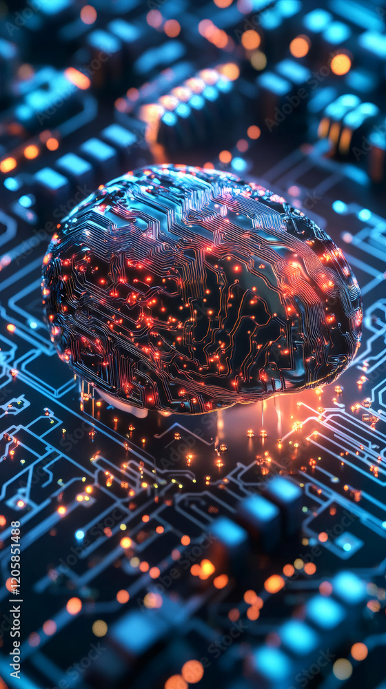 Aufkleber Neural network circuit board glowing, representing advanced AI technology and computational intelligence