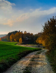 Country road over Kashubia in autumn.