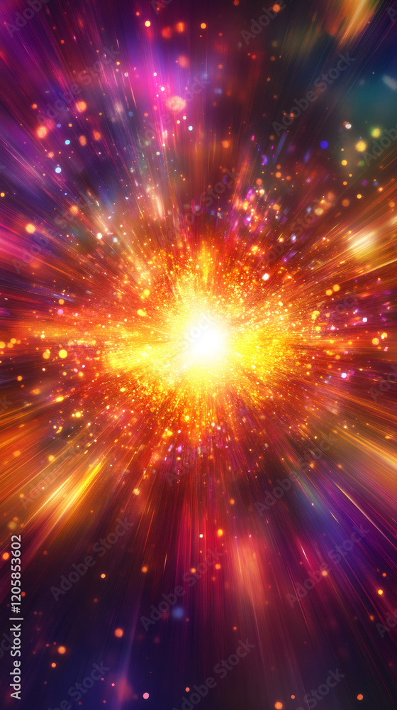 Aufkleber colorful explosion with bokeh lights and particles exploding from the center creating rays of light 