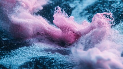 Fototapeta premium Pink, blue powder explosion; dark background; abstract art; food texture