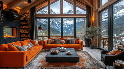 modern luxury chalet in mountains